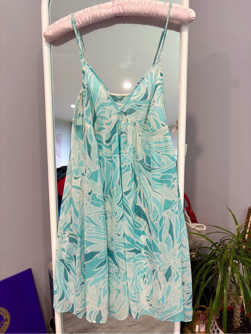 Light Aqua Floral Babydoll Sheer Slip Dress